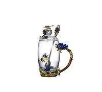 Flower Teacup Transparent Glass Teacup, (With Spoon + Lid) , Fancy Tea Cups , Flower Tea Cup,Tea Cup Gift, Gifts for Women,Mother's Day Present，Gift Box. (Rose Blue High Cup)