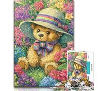 Flower Teddy Bear Jigsaw Puzzles for Adults Teenagers Jigsaws Puzzle,Educational Games Home Decoration Suitable for Desktop Decoration (38x26cm)