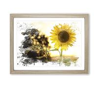 Flower The Yellow Sunflower V3 Modern Framed Print | A2 Oak Framed Wall Art | Ready to Hang | Modern Floral Picture | Living Room Bedroom Lounge Office
