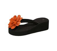 Flower Thong Sandals Ladies Wedge Flip Flops Breathable Soft Upper Cushion Sole Non Slip Lightweight Elegant Suitable for Casual Daily Vacation Beach Summer Outdoor Wear Orange
