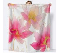 Flower Throw Blanket 150x200 cm Pink Flowers Flannel Fluffy Fleece Blanket Soft Lightweight Warm Blankets and Throws for Bed Sofa and Couch A-3862
