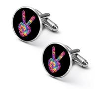Flower Tie-dye Peace Symbol Alloy Cufflinks Men's Classic Cuff Link Fashion Shirt Accessories for Business Party Wedding 1.7cm