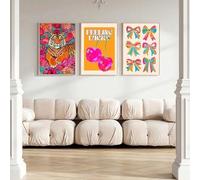 Flower Tiger Lucky Cherries Bow Painting Wall Art Canvas Poster Print Funky Picture Living Room Bedroom Decoration(60x90cmx3/Frameless)