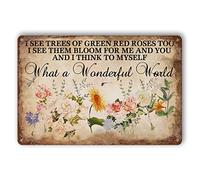 -Flower Tin Sign Vintage Garden Metal Signs, And I Think To Myself What A Wonderful World Flowers Tin Sign I See Trees Of Green Red Roses Too Wall Art Roses Sign Wall Decor 8x12 Inch