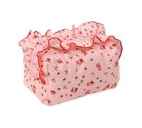 Flower Toilet Bag - Quilted Zip Makeup Bag with Ruffles | Stylish Storage Points for Cosmetics, Feminine Travel Area for Women, Aesthetic Bag for Bathroom, Fitness, Pink, see description, See