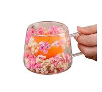 Flower Transparent Mug, Flower Coffee Cup - Spring Coffee Cups with Dried Flowers Cup 200ml, Double Wall Insulated Glass Coffee Mugs, Flower Mug for the
