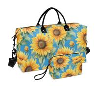 Flower Travel Duffle Bag Gym Bag, Sunflower Blue Weekender Bags for Women with Toiletry Bag Travel Tote Bag Swim Bag