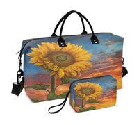 Flower Travel Duffle Bag Gym Bag, Sunflower Evening Sky Weekender Bags for Women with Toiletry Bag Travel Tote Bag Swim Bag