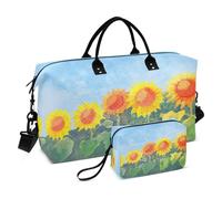 Flower Travel Duffle Bag Gym Bag, Sunflower Illustration Weekender Bags for Women with Toiletry Bag Travel Tote Bag Swim Bag