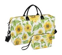 Flower Travel Duffle Bag Gym Bag, Watercolor Yellow Sunflower Weekender Bags for Women with Toiletry Bag Travel Tote Bag Swim Bag