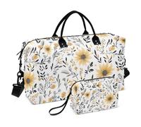 Flower Travel Duffle Bag Gym Bag, Yellow Sunflower Print Weekender Bags for Women with Toiletry Bag Travel Tote Bag Swim Bag