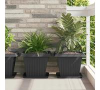 Flower Tray Black Plastic 32x32x2.5cm Square Rolled Rim. 6-Pack Indoor/Outdoor