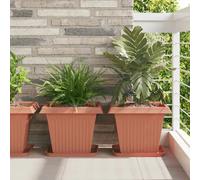 Flower Tray Set 24x Brick Red Plastic 32x32x2.5cm Square Rolled Rim IndoorUse24