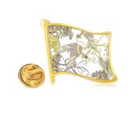 flower tree bird ukiyo-e Golden Metal Flag Lapel Pin Badge