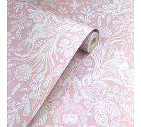 Flower Trees Hedgehogs Leaves Rabbits Wallpaper Coral White Harlen Holden Decor