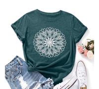 Flower Tshirts Shirts for Women Cute Dandelion Tshirt Casual Short Sleeve Wildflower Floral Heart Print Graphic Tee Tops, Green-Mandala, S