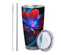 flower tumbler with lid, beautiful artistic design plant aesthetic floral red blue insulated hot cold metal spill free office outdoor