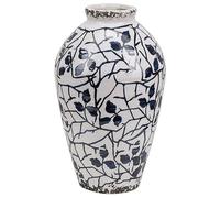 Flower Vase 20 cm White with Navy Blue MALLIA