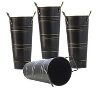 Flower Vase 4Pcs Galvanized Bucket with Handles 9 Inch Tall Metal Rustic Vases for Flower Arrangement, Table Centerpiece, Wedding Decorations Black,Home Accessories