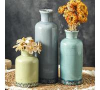 Flower Vase Set of 3, Ceramic Neutral Vases Home Decor, Pottery Rustic Farmhouse Decorative Vases Modern Decor for Table Mantel Entryway Bookshelf Living Room Kitchen Bedroom - Multicolor