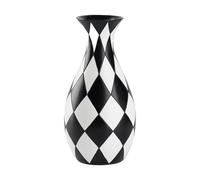 Flower Vase with Glass - Modern Black - White Checked Vase | Chic Ceramic Flower Vase with Checker Pattern Design, Minimalist Home Decoration | Stylish Centrepiece for Living Room