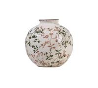 Flower Vases Beige Ceramic with Green Leaves and Rust Red Pattern Retro Crack Pottery for Home Decor