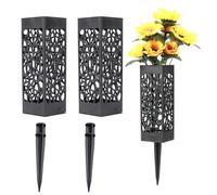 Flower Vases for Graves 1/2/4PCS Cemetery Decorations For Human Grave Hollow Flower Holder Plastic Black With Long Spike 7.28x2.17x2.17 Inch(2PCS)