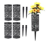 Flower Vases for Graves 1/2/4PCS Cemetery Decorations For Human Grave Hollow Flower Holder Plastic Black With Long Spike 7.28x2.17x2.17 Inch(4PCS)