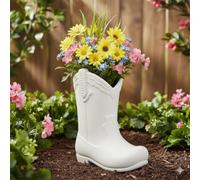 Flower Vases White Ceramic Cowboy Boots Vase, Glazed 1-Piece Decorative Table Vases for Flowers and Pampss Grass Large Western Boots Planter for Cowboy Flower Arrangement