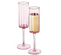 Flower Vintage Champagne Flute Glassware - Set of 2-7.4 oz Colorful Valentine's Day Cocktail, Martini & Champagne Glasses, Prosecco, Mimosa Glasses Set, Bar Glassware Luster (Pink)