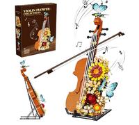 Flower Violin Building Blocks Set 1167PCS Music Instrument Toy with Stand Butterfly & Floral Details Creative Botanical Model for Adults Girls Home Office Decor Compatible with Lego Sets City Friends