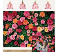 Flower Wall Backdrop Colorful Rose Floral Green Leaf Wall Photography Background Wedding Bridal Shower Birthday Party Decoration Background (7X5FT (210x150cm))