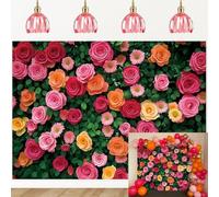 Flower Wall Backdrop Colorful Rose Floral Green Leaf Wall Photography Background Wedding Bridal Shower Birthday Party Decoration Background (8X6FT (240x180cm))