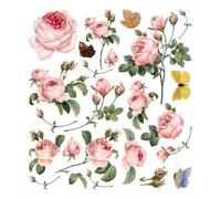 Flower Wall Decals, Floral Wall Decals for Girls Bedroom, Boho Peony Stickers with Butterfly, Chinoiserie Vintage Rose Nursery Decal Peel and Stick, 1