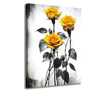 Flower Wall Decor Black White Yellow Rose Wall Art Rustic Canvas Print Rose Stretched Wall Painting Artwork for Bathroom Bedroom Home Decoration,Framed