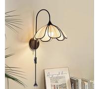 Flower Wall Lamp Fabric Shade Beige with Plug and Cable Wall Light with Switch Indoor Vintage Wall Light E27 Decoration Florence Bedside Lamp Retro Rustic for Country House Bedroom Living Room