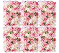 Flower Wall Panel - 6 Pcs Pink Floral Backdrop 40cm X 60cm Silk Rose Artificial Faux Flower Panel for Wedding Party Nursery Baby Girl Room Home Decor