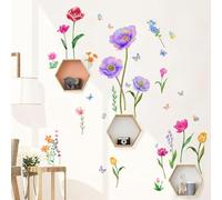 Flower Wall Stickers for Bedrooms - Boho Butterfly Wall Sticker for Bedrooms for Girls Butterflies Floral Wall Decoration 1716