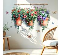 Flower Wall Stickers, Spring/Summer Garden Flowerpot Wall Decals for Bedroom Living Room Home Office, Glass Decor Wall Stickers & Murals Coffee Shop Wall Art Decoration, Plant Flower Butterfly