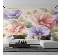Flower Wallpaper for Living Room, Purple Pink Hibiscus Wall Mural for Bedroom 130x80 cm, Non-Woven Photo Wallpaper, Home Decor D&O69