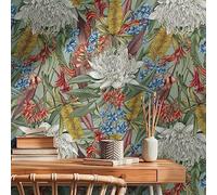 Flower Wallpaper Green Colourful Wallpaper Living Room Bedroom 394281 - Non-Woven Wallpaper Jungle - 10.05 m x 0.53 m for 5.33 m² - Made in Germany