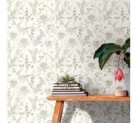 Flower Wallpaper White Green - Wallpaper Living Room Bedroom 394293 - Non-Woven Wallpaper Jungle - 10.05 m x 0.53 m for 5.33 m² - Made in Germany