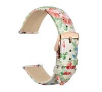 Flower Watch Band Leather 18mm 20mm 22mm Strap Bracelet Compatible With Women Quick Release Bracelet Polished Stainless Buckle (White Garden R)