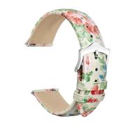 Flower Watch Band Leather 18mm 20mm 22mm Strap Bracelet Compatible With Women Quick Release Bracelet Polished Stainless Buckle (White Garden T)