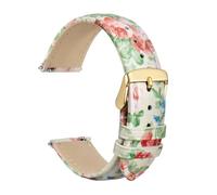 Flower Watch Band Leather 18mm 20mm 22mm Strap Bracelet Compatible With Women Quick Release Bracelet Polished Stainless Buckle (White Garden G)