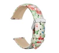 Flower Watch Band Leather 18mm 20mm 22mm Strap Bracelet Compatible With Women Quick Release Bracelet Polished Stainless Buckle (White Garden S)
