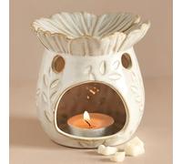 Flower Wax Melt Oil Burner, Tea Light Candle Holder, Home Fragrance, White Ceramic Flower Wax Melt Burner, White Petal Shaped Burner, Essential Oils Burner, Home Fragrance, Aromatherapy Oil Burner