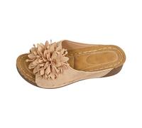Flower Wedge Sandals For Women, Womens Slip On Sandals Backless Low Wedge Open Toe Mules, Thick-Soled Slippers, Light And Comfortable Walking Sandals for Neighborhood Casual Stroll