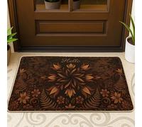 Flower Welcome Door Mat, Elegant Traditional Fern Leaf Fall Brown Washable Low Profile Entry Mat Outdoor Decor for Front Door Entryway Patio 29x17 Inch