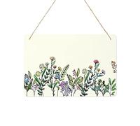 Flower Welcome Sign for Front Door, Metal Tin Signs with Rope Hanging Rustic Plaque 12"x8" Farmhouse Home Porch Entryway Garden Yard Sign, Lavender Morning Glory Dandelion Flowers